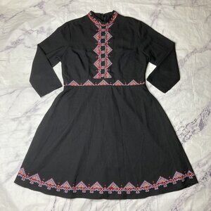 Asos Southwest Tribal Modest Dress Womens Size 6 Black L/S Fit Flare J3